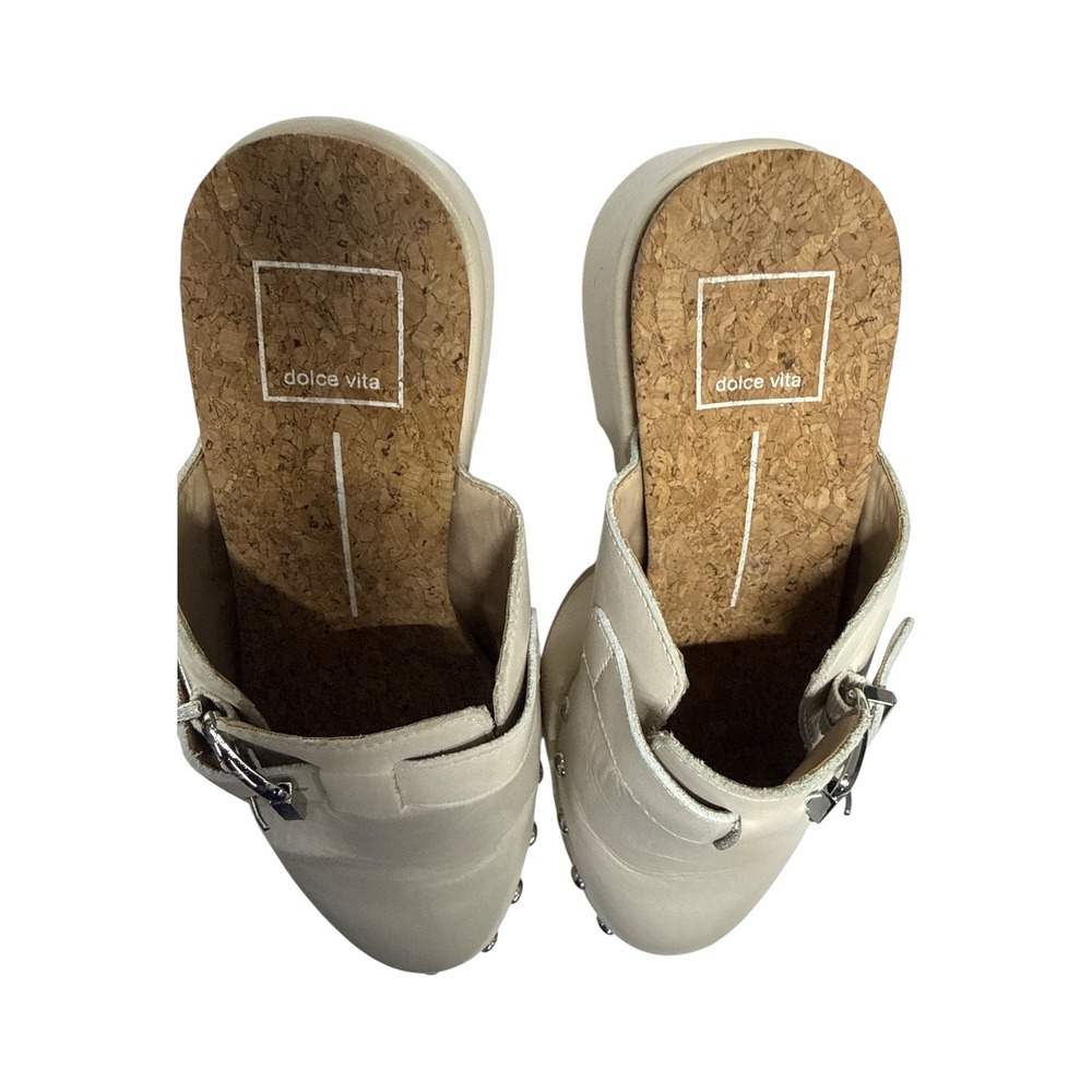 Dolce Vita Clog Mules Womens 10 Cream Excellent Studded Platform Leather Buckle - Picture 4 of 6